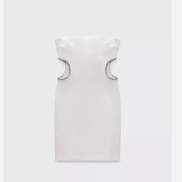 NWT Zara Cut Out Rhinestone Mini Dress White Size XS - Picture 2 of 8